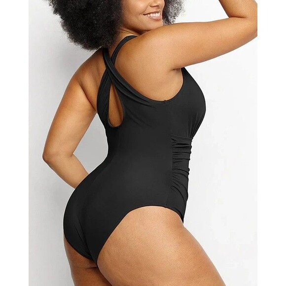 Black Cross-Back Women Swim One Piece - Picture 6 of 14